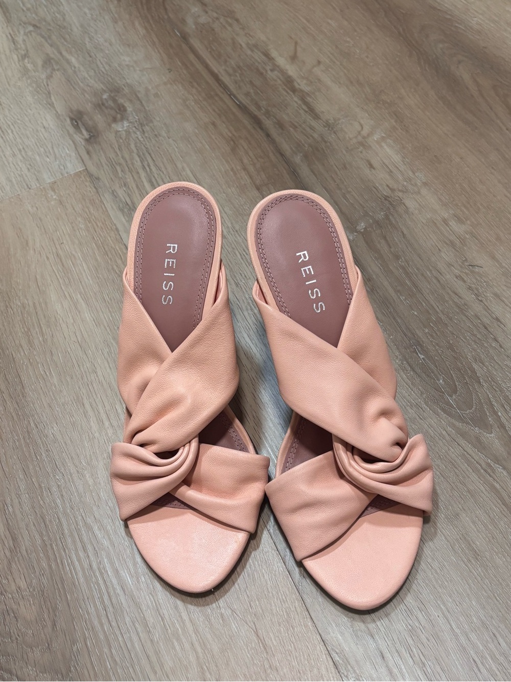 Reiss Ella Leather twist front heeled mules size 38